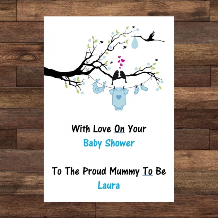 Personalised Baby Shower Card - Blue Clothes Line